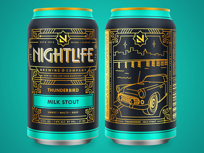 Nightlife Brewing - Thunderbird art deco beer branding brewery can craft beer gold illustration miami monoline package design packaging thunderbird