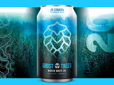 20 Corners - Ghost Trees beer brewery can craft beer ghost hop ipa nature northwest outdoors package design packaging pnw snow topographic topography trees
