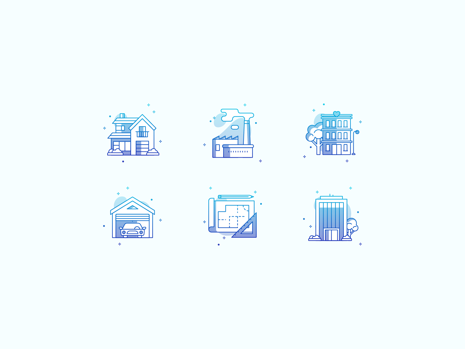 Real Estate apartment color garage gradient icons illustrator industrial real estate vector villa