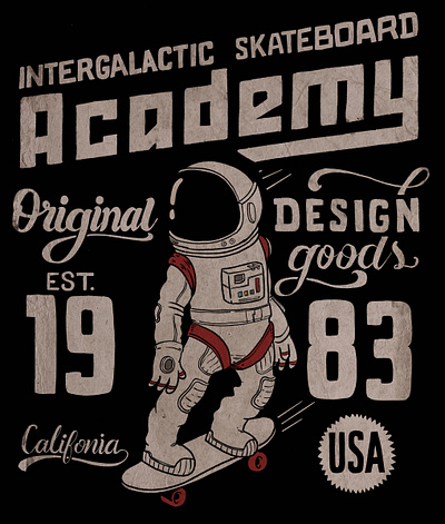 Intergalactic Skateboard Academy artist hand lettering illustration kenny osinnowo redbubble sci fi skateboard spaceman stickers texture totebag travel mug tshirt art vintage clothing wall art