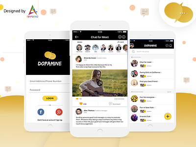 Dopamine Mobile app By Appsinvo Pvt. Ltd. android app appsinvo beautifuldesign chattingapp design ios iphone mobile mobileapp screen smart smartapp ui ux