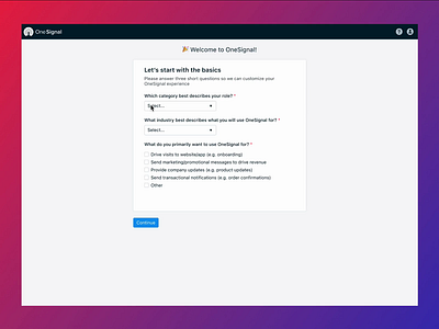 OneSignal Onboarding Questions design dropdown multiselect onesignal singleselect ui ux