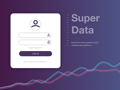 Log in screen for a Data Company data diagram gradient log in password purple