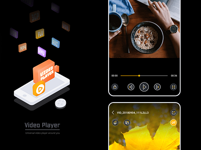 Video Player视频播放器启动页和播放界面 animation app design icon interface ui 工具设计 播放器 视频