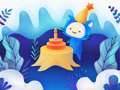 Birthday birth blue cat color design illustration