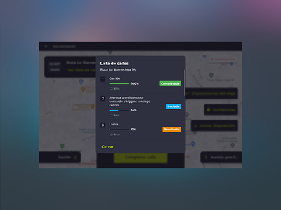 App for drivers: Garbage collection screens app dark mode garbage tablet ui ux