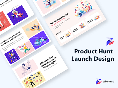 Product Hunt Launch Design - Pixel True Unlimited branding design graphic illustration product product design