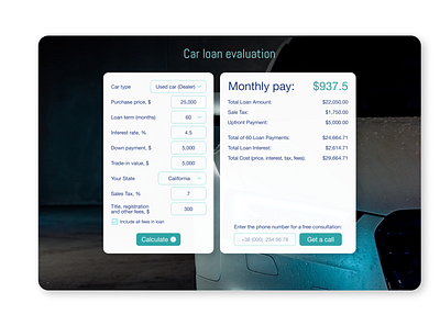 Credit calculator (car loan) calculator car loan credit calculator web design web ui