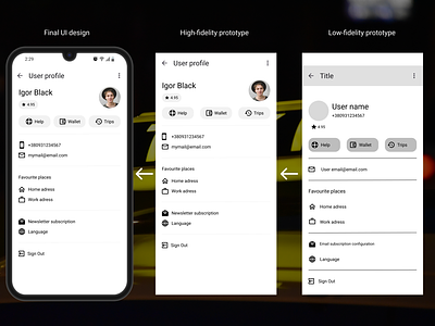 User profile mobile UI design