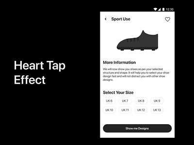 Shoe App Like Animation animation app design effect eye catching flat icon illustration minimal ui vector