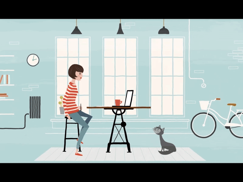 Girl and cat 2d after effects cartoon cat character explainer flat funny girl hipster illustration loft