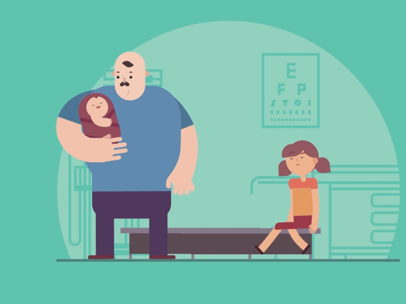 Vaccine after effects cartoon character doctor explainer fat man flat little girl scary vaccine
