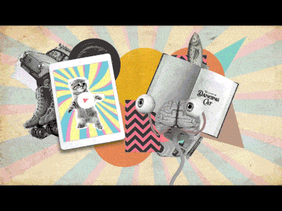 Crazy collage - dancing cat 2d book brain cat collage crazy dancing explainer fish funny ui