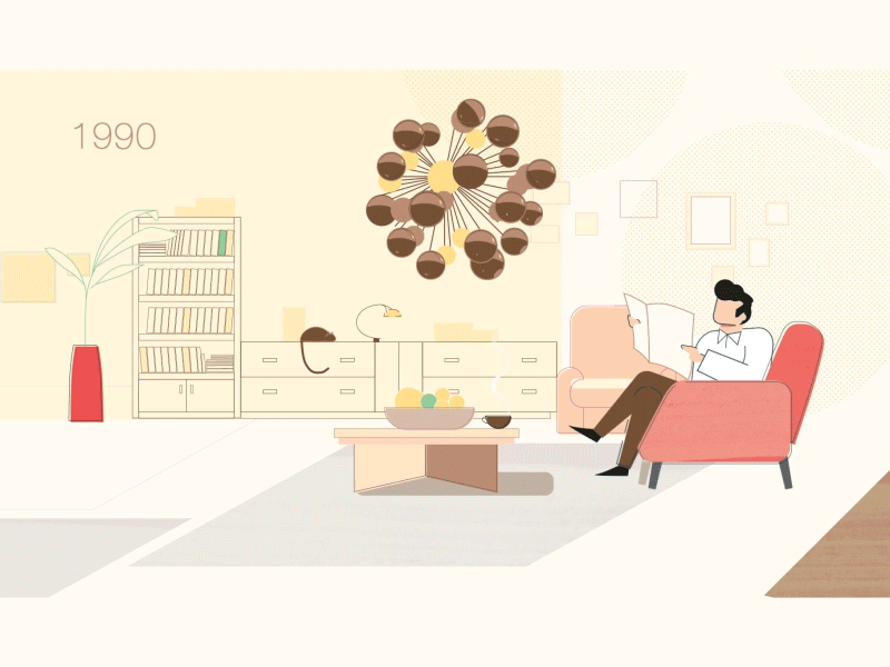 Home and interior magazine 2d animation cat couch explainer fashion flat funny house interior man