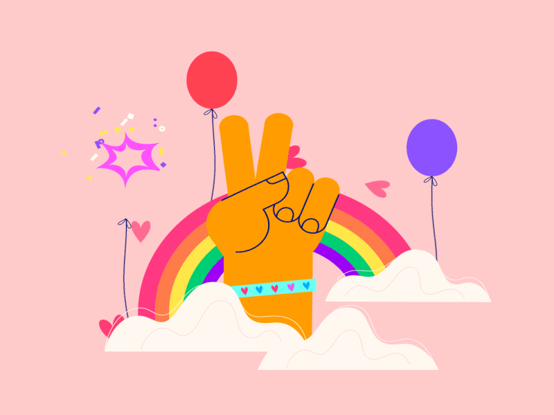 Rainbow animation baloons clouds equality freedom hand hearts looped peace pink rainbow