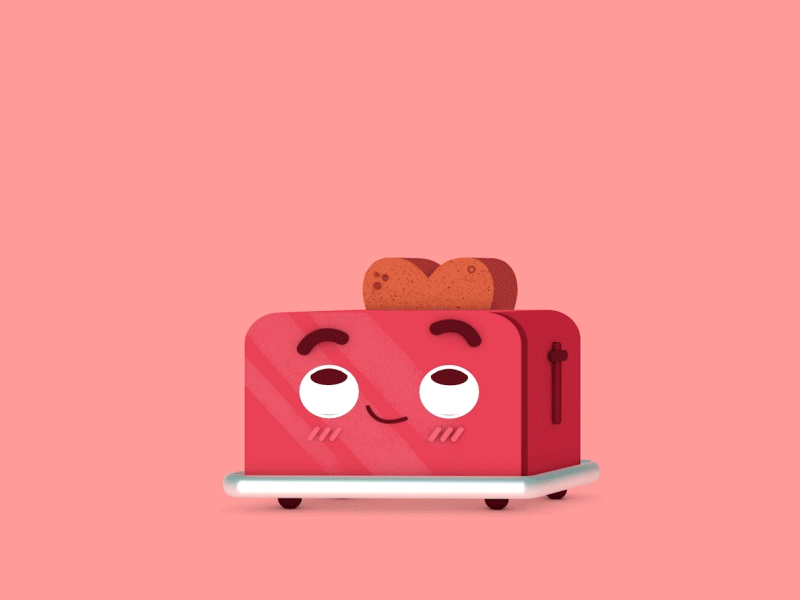 Toaster 3d bread c4d cartoony cinema4d croutons eyes flat flatdesign funny gif kitchen loop looped toaster toasts