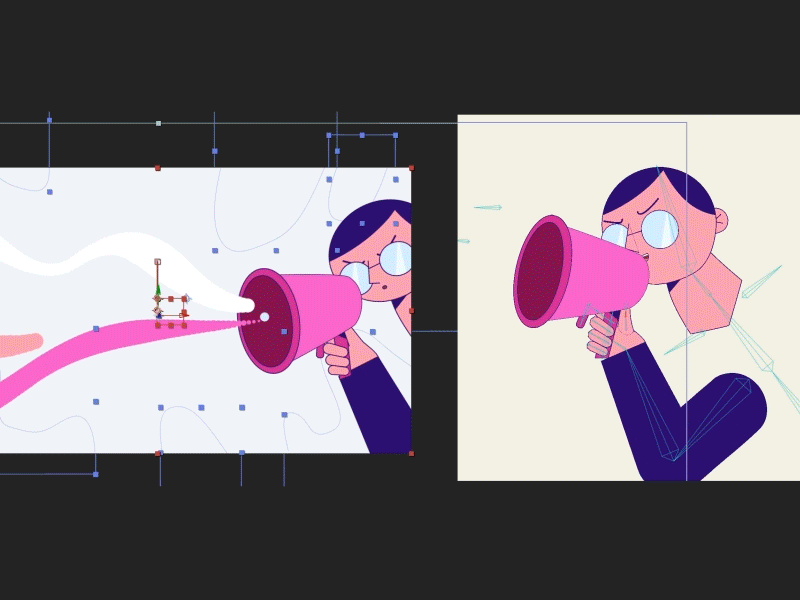 megaphone 2d after effects animation announcement bones explainer flat glass illustration making of megaphone moho12 rigging saying talking
