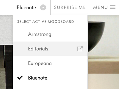 Select active moodboard dropdown selector