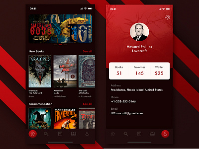 Free - Design of Reader App app book brown dark free horror ios lovecraft read red xd
