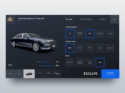 Web customize form UI blue buttons car dark design ecommerce form grid maybach mercedes shop shopping ui ux web webdesigner website