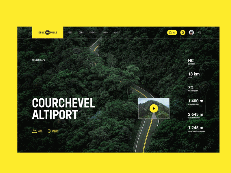 Deux Mille – Col Profile & Feed clean cycling sport feed layout map mountain profile ui ux vivid web website