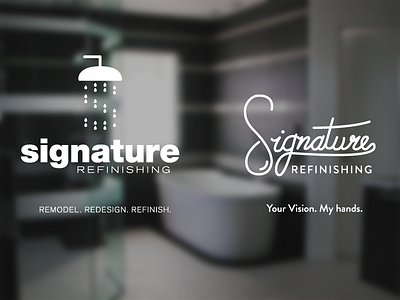 Sig Finish bathroom droplet hand lettering logo signature water