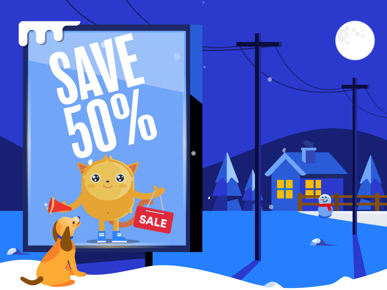 Sale Extended! cat chimney smoke christmas dog falling star gif animation jotform loop new year podo sale sale extended snow snowflake snowman winter