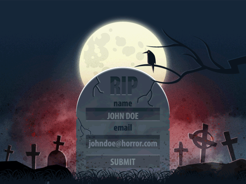 Zombie Invasion - banner design for Product Hunt newsletter animated gif blood bloody hand crow dead forms are not dead fullmoon gif gravestone graveyard horror horror theme newsletter banner product hunt product hunt daily digest producthunt walking dead zombie zombie invasion