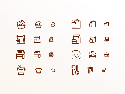 Takeout Icons bag burger container food icons illustration meal takeout ui