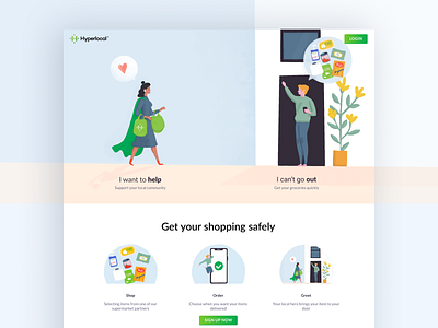 Ecommerce Landing Page to Help during Covid-19 app business chat color colourful community covid design ecommerce illustration landing page lockdown pandemic platform products tech ui ux web website