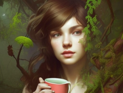 Girl With Cup Of tea in forest Ai Design branding design graphic design icon illustration logo marketing ui ux vector