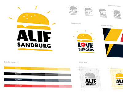Alif Sandburg Branding brand identity designer color palette food product branding logo logo design restuarant photo brandbook sandwich burger pizza typography grid packaging