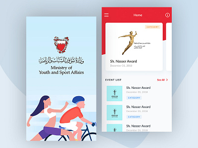 Ministry of youth and sport affairs app dashboard. design flat clean icon illustrator ios mobile sport ui ux vector