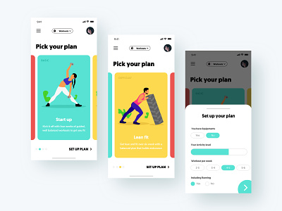 Pick your exercise plan aamir mansuri app card dashboard design exercise fitness form interaction iphonex mobile onboarding ui ux workout