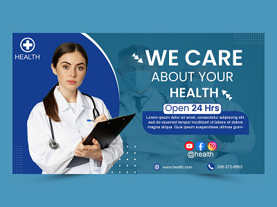 Medical Health Cover Banner Design Template, Banner Template 3d branding consultation design graphic design illustration logo motion graphics post property ui