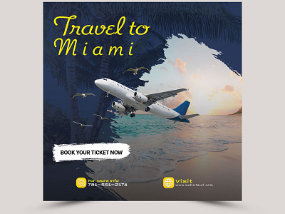 Travel to Miami post banner 3d branding way written