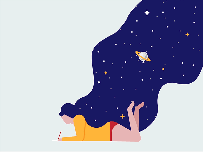 Spacing character stars rocket space sky flat motion loop gif animation after effects ae