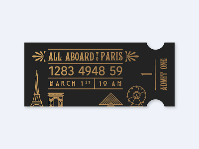 Ticket to Paris aboard art art nouveau black eiffel tower gold graphic design paris ticket trip