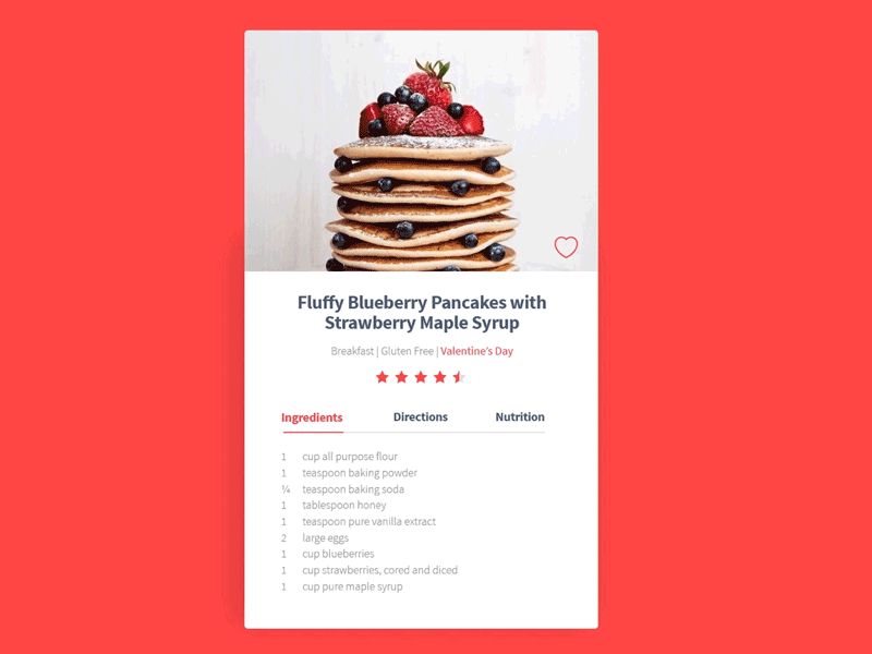 Daily UI #040 Recipe breakfast daily ui heart pancakes recipe red ui ux valentines day web design