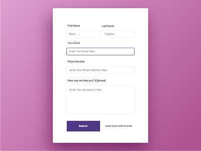 Form UI button design fields form purple ui ux