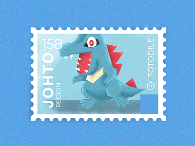 Pokemon Postage Stamps: 158 Totodile cute illustration pokedex pokemon pokemon starter postage stamp stamps stickers