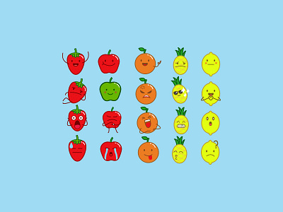 Fresh Fruits Emoji apple cute emoji emoticon emotion fruit lemon orange pineapple sticker strawberry