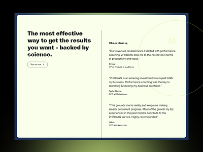 2hrDays // Testimonials accountability branding clean coaching design digitaldesign dribbblers figma minimal modern shotoftheday success ui uxui webdesign webflow webflowdesigner
