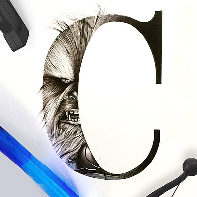 Alphabet series C for Chewbacca design handmade illustration typography