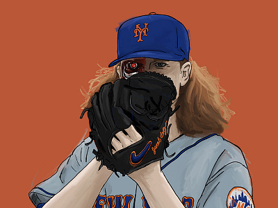 deGrominator baseball degrom digital painting illustration ipad mets mlb new york procreate sports