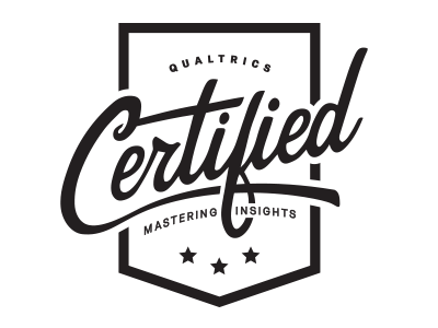 Qualtrics Certified Shirt cursive logo qualtrics shield shirt stars