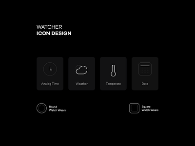 Watcher | Icon Pack card cards clean clock dark dark mode fancy icon icon design icon pack icon set luxe luxery minimal modern night temp temperature watch weather