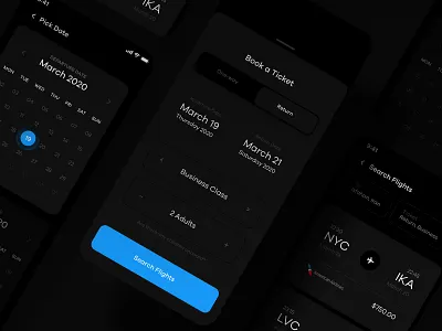 Book a Flight UI airline airplane book calendar dark dark mode flight flight booking journey night night mode plane redeem reserve schedule tourism tourist travel ui ui kit