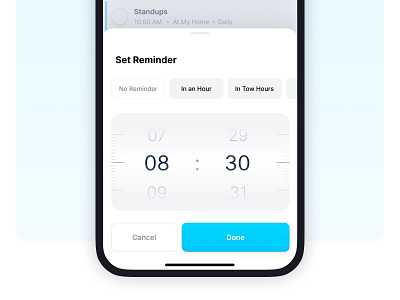 Done! | Time Picker calendar check list clean create task done done! ios app list mobile app picker productivity set time task time time picker timer to do to do list todo