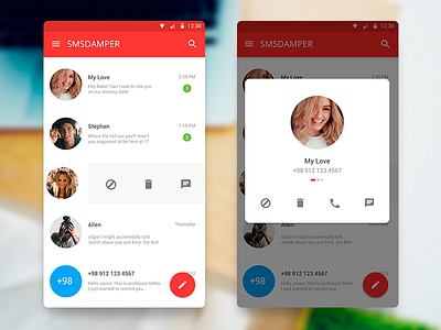 SMS DAMPER android app clean contact list material material design messaging simple sms text texting